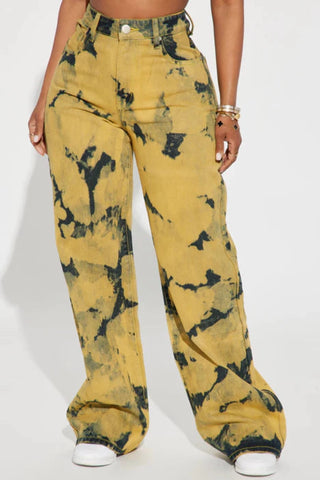 Time Away Non Stretch Wide Leg Jeans - Yellow