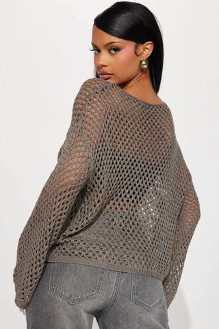 Sun Spirit Crochet Sweater - Grey