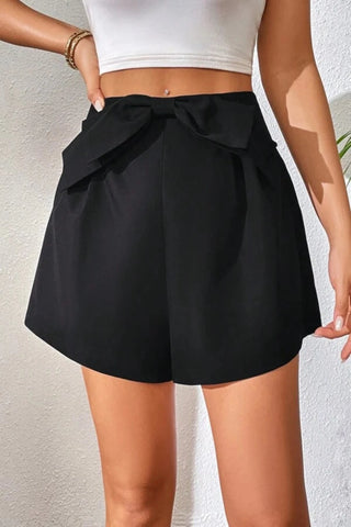 Bow Front Fold Pleated Detail Wide Leg Shorts