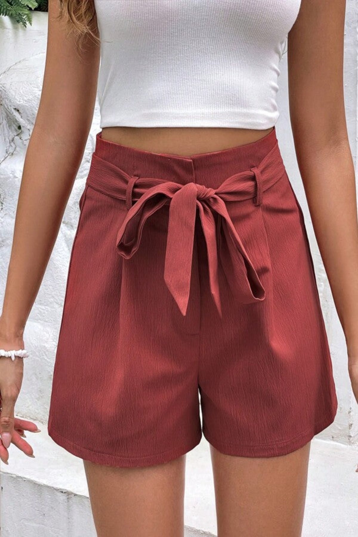 Frenchy Solid Belted Wide Leg Shorts