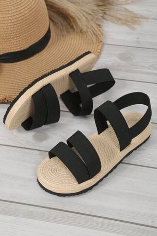 Women Multi Strap Flat Sandals, Vacation Black Fabric Slingback Sandals