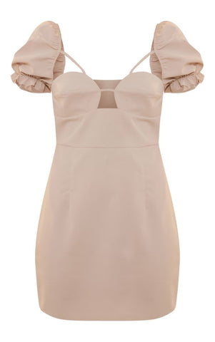 PUFF SLEEVE CUP DETAIL CUT OUT BODYCON DRESS