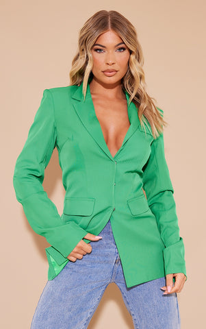 GREEN CONCEALED FASTENING FITTED BLAZER