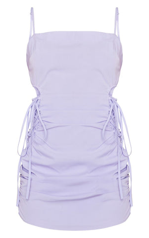 LILAC WOVEN CUT OUT SIDE RUCHED BODYCON DRESS