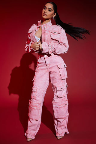 Billie Cropped Cargo Jacket - Pink