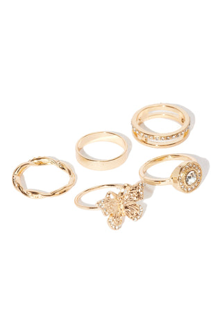 Butterfly Wings 5 Piece Ring Set  - Gold