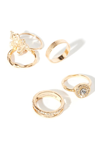 Butterfly Wings 5 Piece Ring Set  - Gold