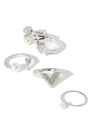 Quite The Pearl 5 Piece Ring Set  - Silver