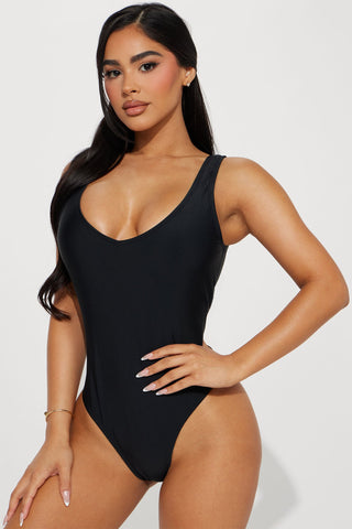 Cher V Neck One Piece Swimsuit - Black