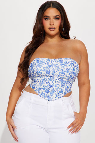 Cute Coffee Dates Floral Corset Top - White/combo