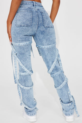 Strapped In Stretch Slim Straight Leg Jeans - Light Wash