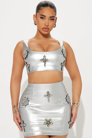 Rosalia Metallic Skirt Set - Silver
