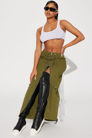 Be The Moment Cargo Maxi Skirt - Olive