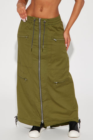 Be The Moment Cargo Maxi Skirt - Olive