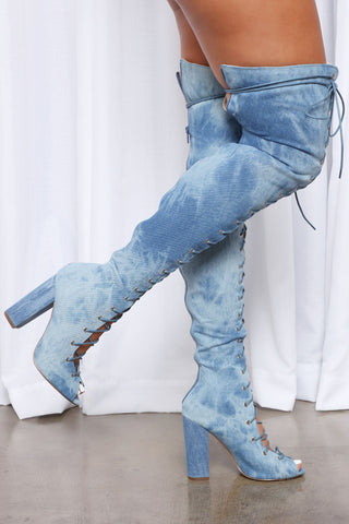 Living Legacy Over The Knee Boots - Denim