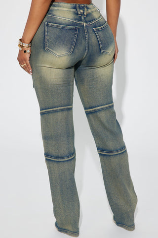 Ready For Anything Mid Rise Stretch Cargo Jean - Dark Wash