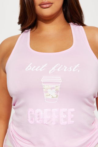 But First Coffee PJ Short Set - Pink