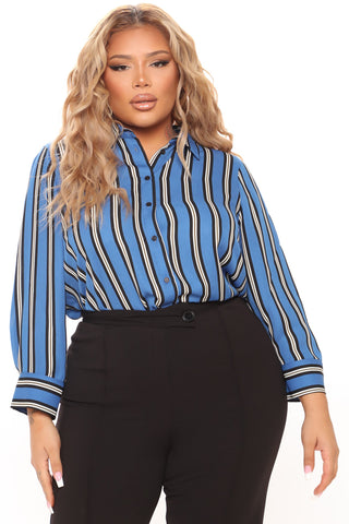 Stripes On Stripes Button Down Shirt - Blue