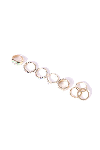 Only Good Vibes 8 Piece Ring Set - Multi Color