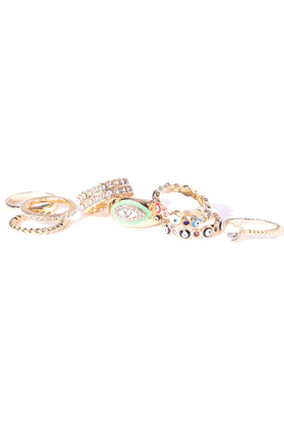 Only Good Vibes 8 Piece Ring Set - Multi Color