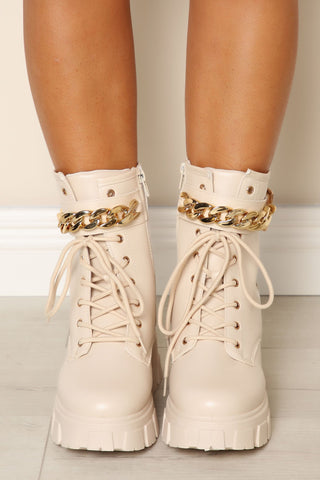 All Eyes On Me Chain Booties - Beige