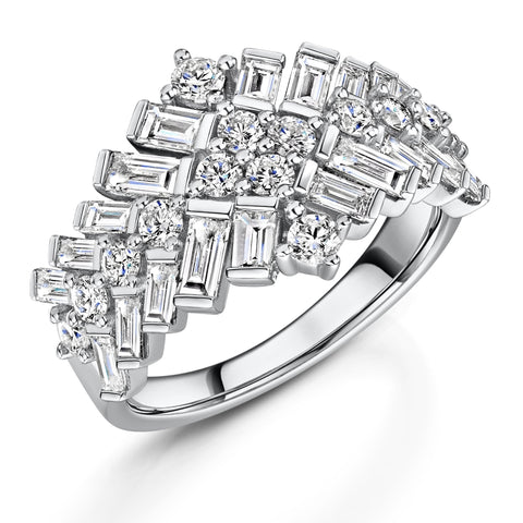18ct White Gold Brilliant & Baguette-Cut Diamond Jazz Dress Ring 1.83ct
