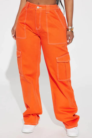 Give Me A Break Cargo Carpenter Jeans - Orange