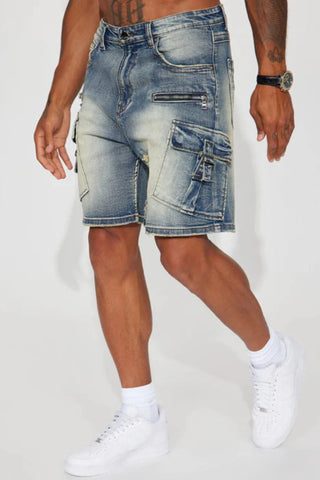 Double The Zipper Denim Shorts - Medium Wash