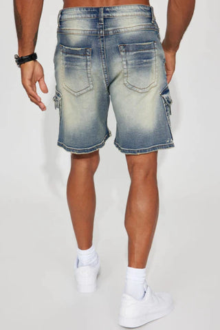 Double The Zipper Denim Shorts - Medium Wash