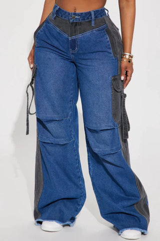 Keep Your Cool Non Stretch Two Tone Cargo Jean - Dark Wash