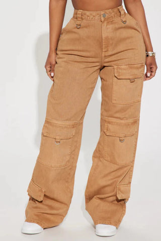 Get Lucky Non Stretch Cargo Jean - Tan