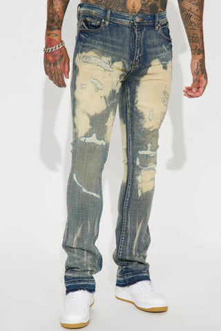 Keep Up Distressed Skinny Flare Jeans - Vintage Blue Wash