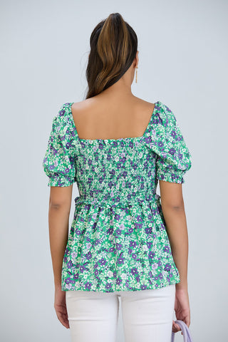 Bardot Floral print Top in Green
