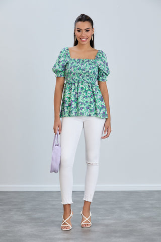 Bardot Floral print Top in Green