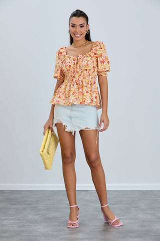 Bardot Floral print Top in Orange