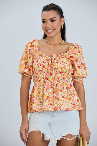 Bardot Floral print Top in Orange