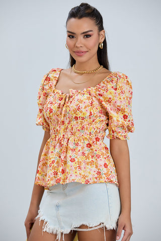 Bardot Floral print Top in Orange