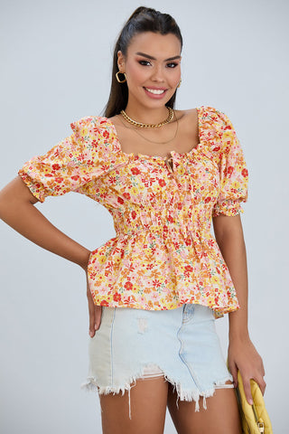 Bardot Floral print Top in Orange