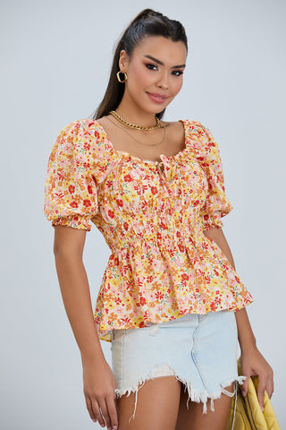 Bardot Floral print Top in Orange
