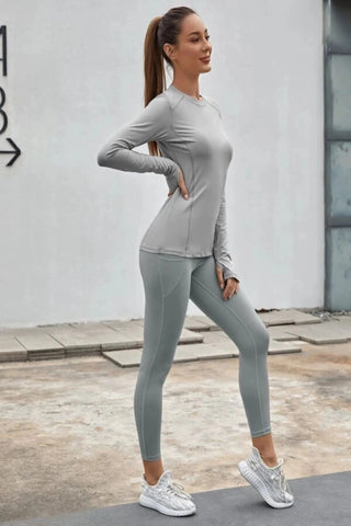 2pcs Mono Workout Athletic Set Tee With Thumb Hole & Leggings