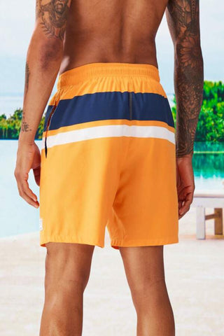 Men Color block Drawstring Waist Patched Detail Swim Trunks
