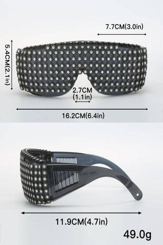 Men Studded Decor Flat Top Shield Punk Fashion Glasses For Party