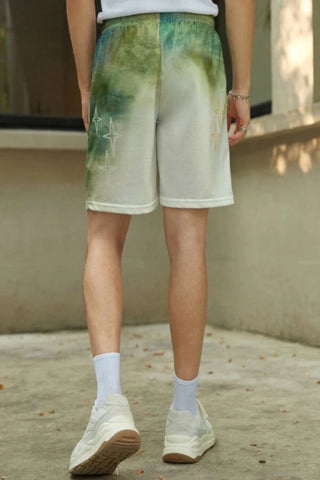 Men Tie Dye Star Print Drawstring Waist Shorts