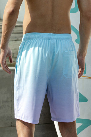Men Ombre Drawstring Waist Swim Trunks