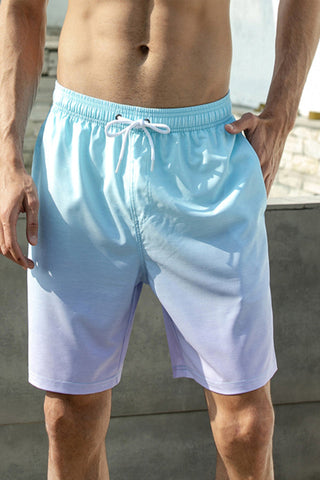 Men Ombre Drawstring Waist Swim Trunks