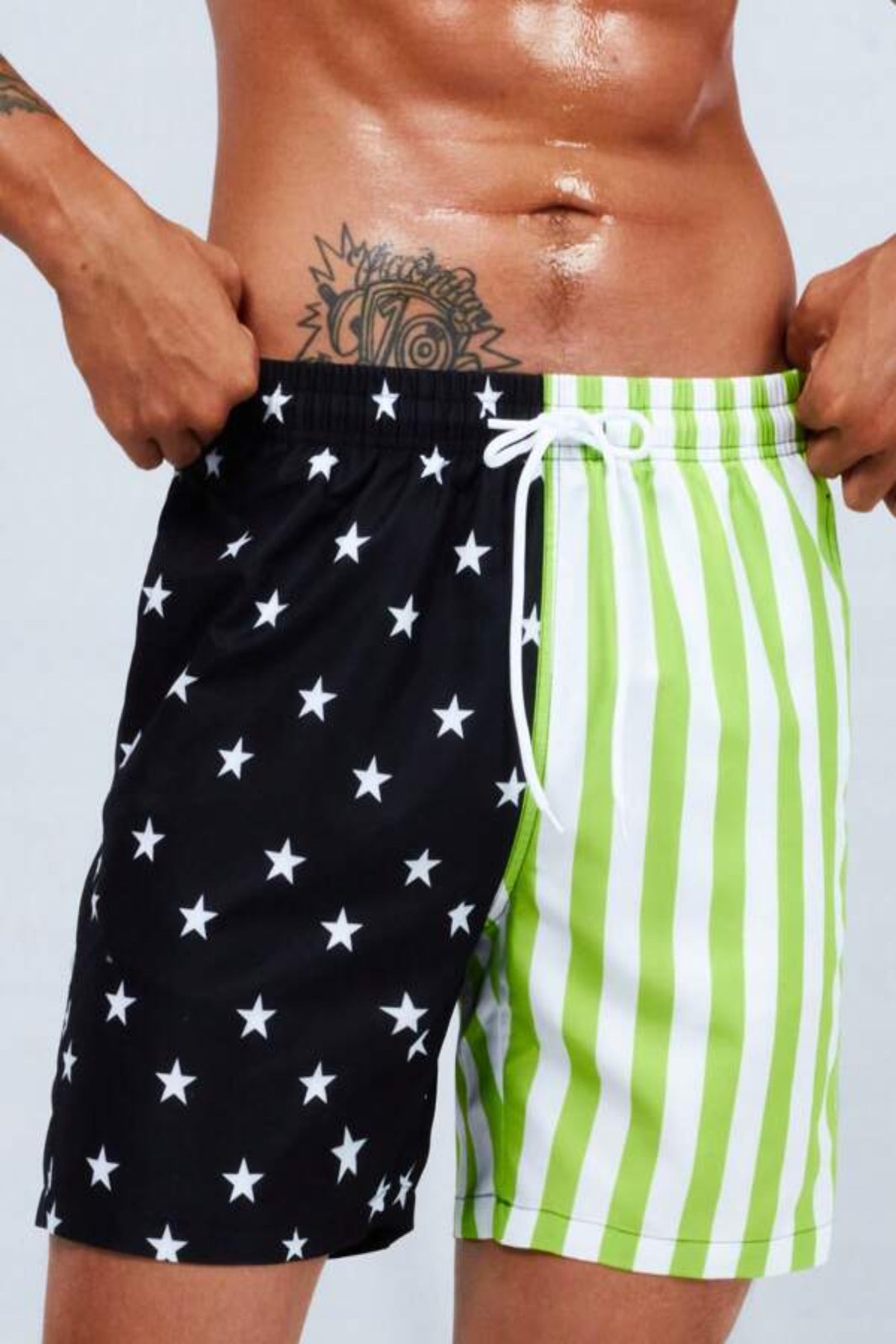 Men American Flag Print Drawstring Waist Swim Trunks