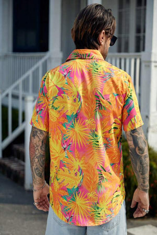 Men Tropical Print Shirt Without Necklace