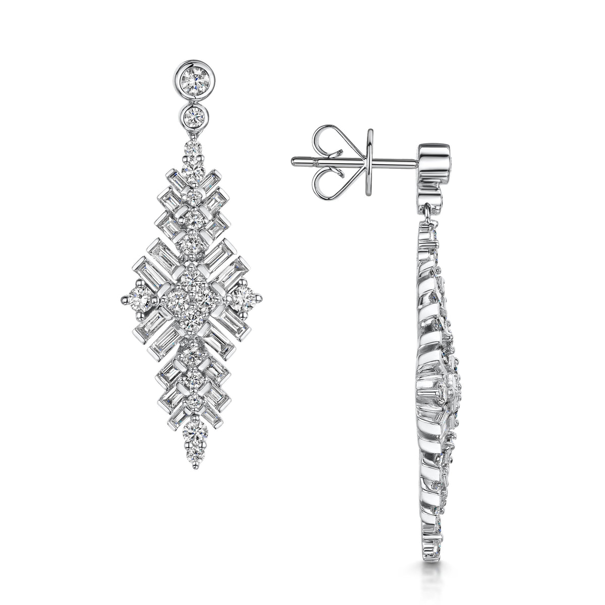 18ct White Gold Baguette & Brilliant-Cut Diamond Earrings 2.30ct