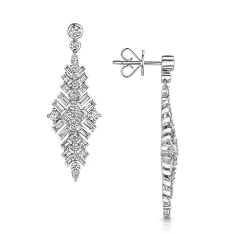 18ct White Gold Baguette & Brilliant-Cut Diamond Earrings 2.30ct