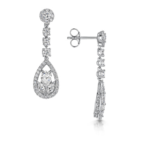 18ct White Gold Brilliant, Marquise & Pear-Cut Diamond Drop Earrings 2.38ct